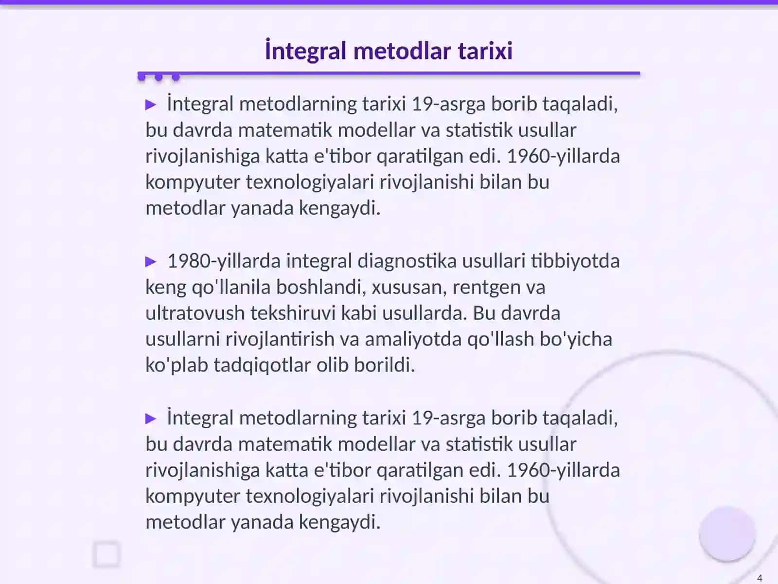 İntegral diagnostika usullarining nazariy talqini 4