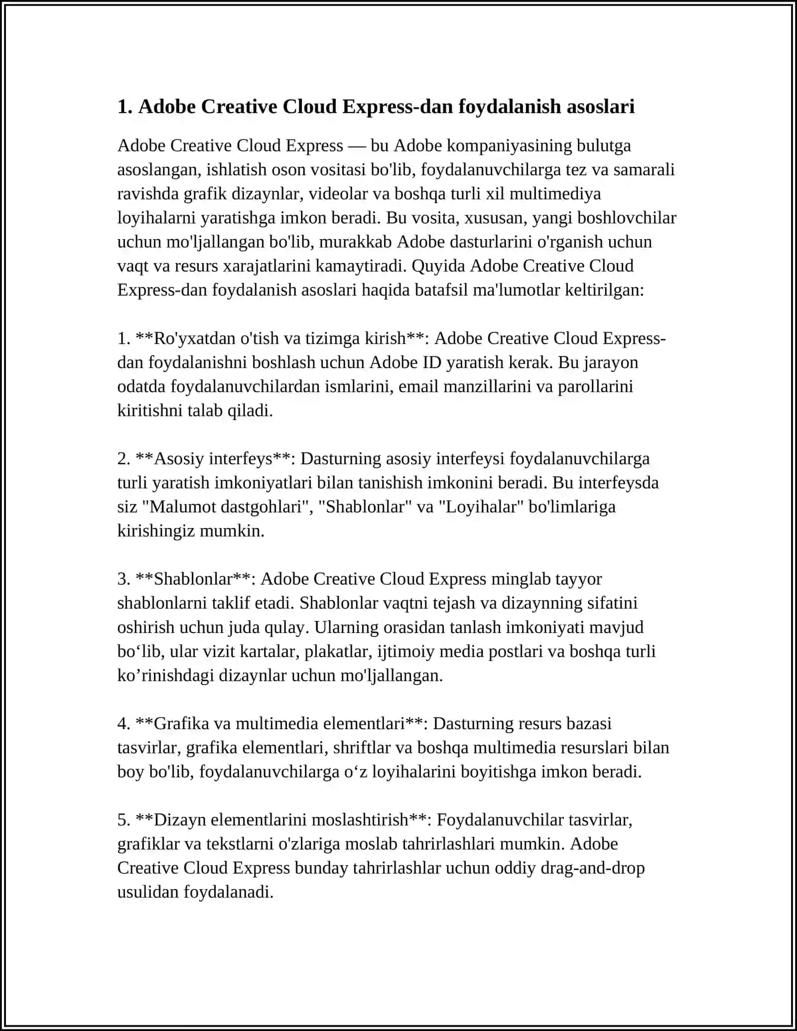 ADOBE CREATIVE CLOUD EXPRESS, PICTOCHART DASTURLARIDA INFOGRAFIK MA’LUMOTLAR YARATISH 4