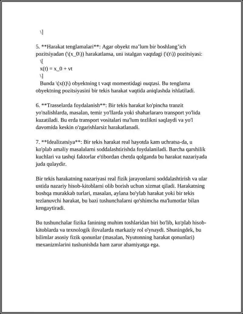 Bir tekis harakat tushunchasi va xususiyatlari 4