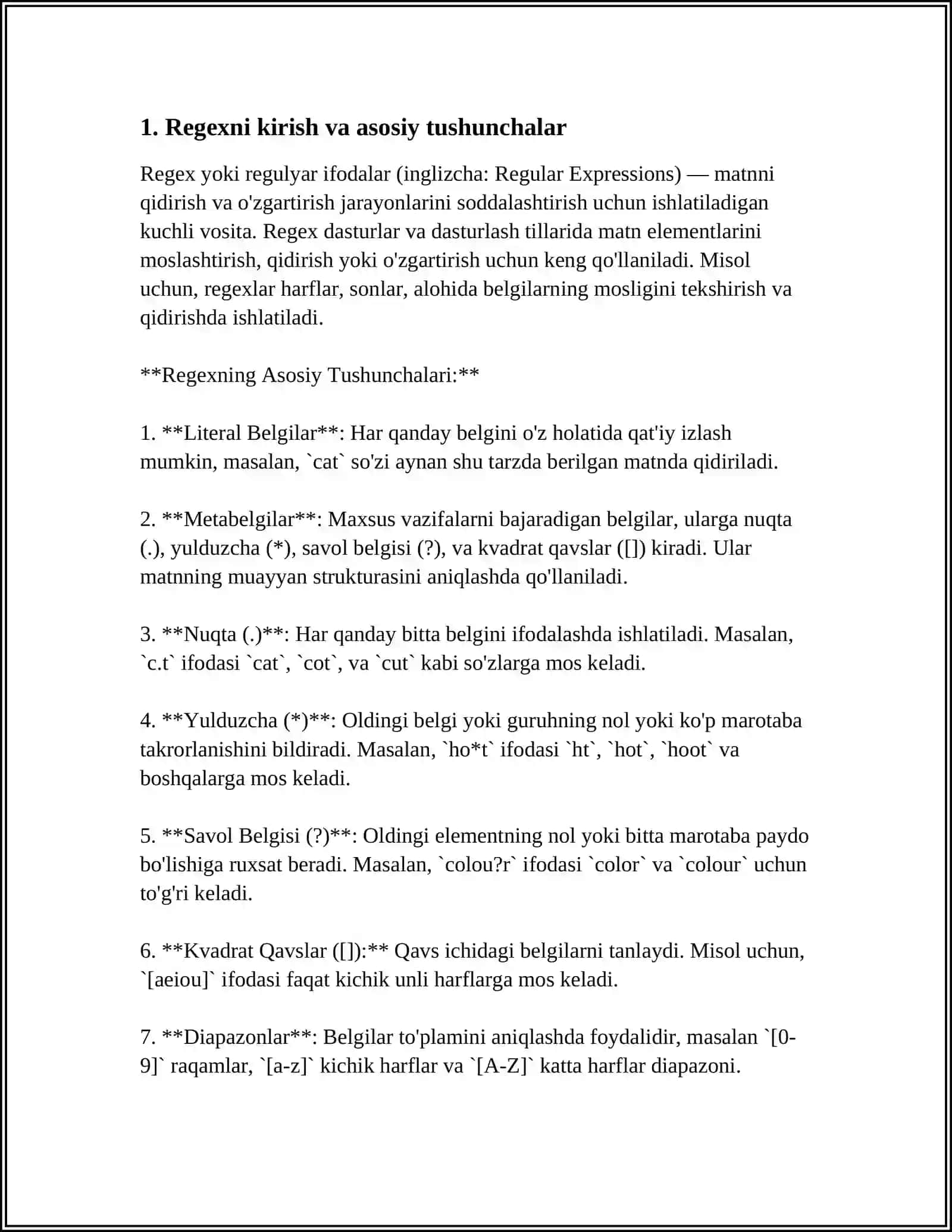 PYTHONDA "REGULAR EXPRESSIONS" NAZARIY VA AMALIY MA'LUMOTLAR 4