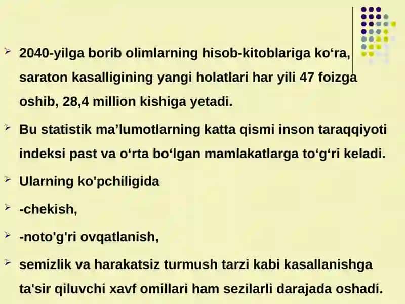 Onkologiya o'smalarni o'rganish 4