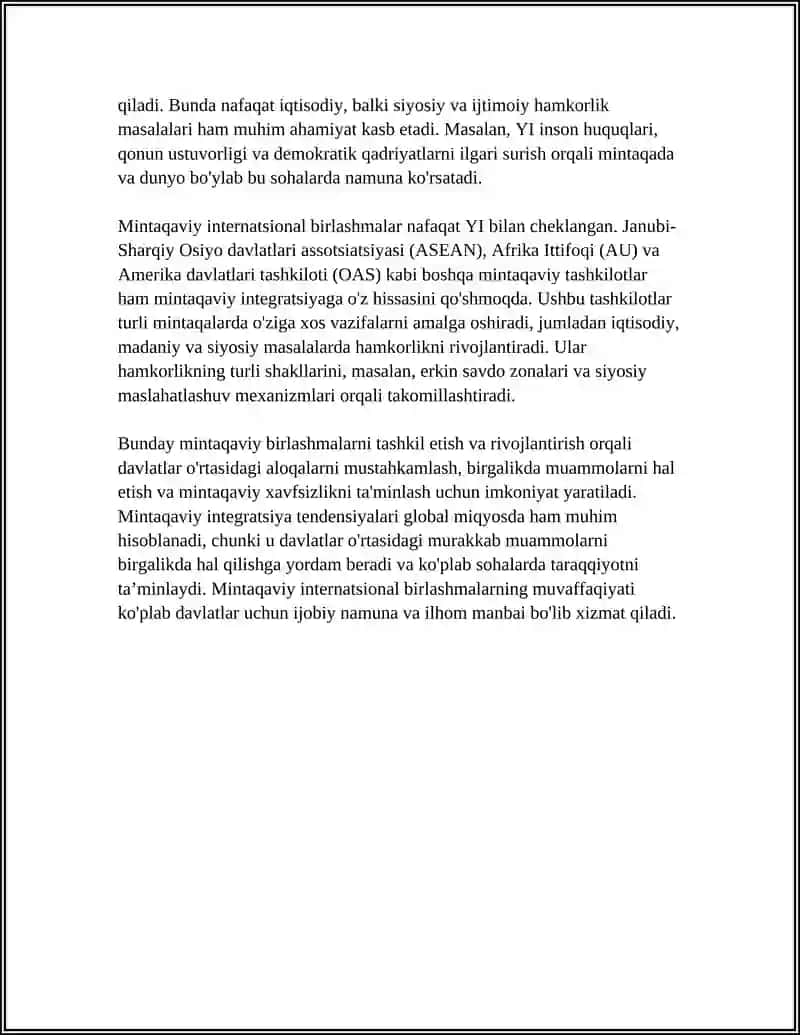 DUNYO MINTAQALARDA INTERNATSION BIRLASHMALAR 4