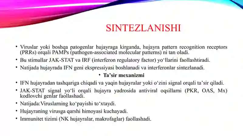 Interferon va sitokinlar, sintezlanishi va taʼsir mexanizmi 4