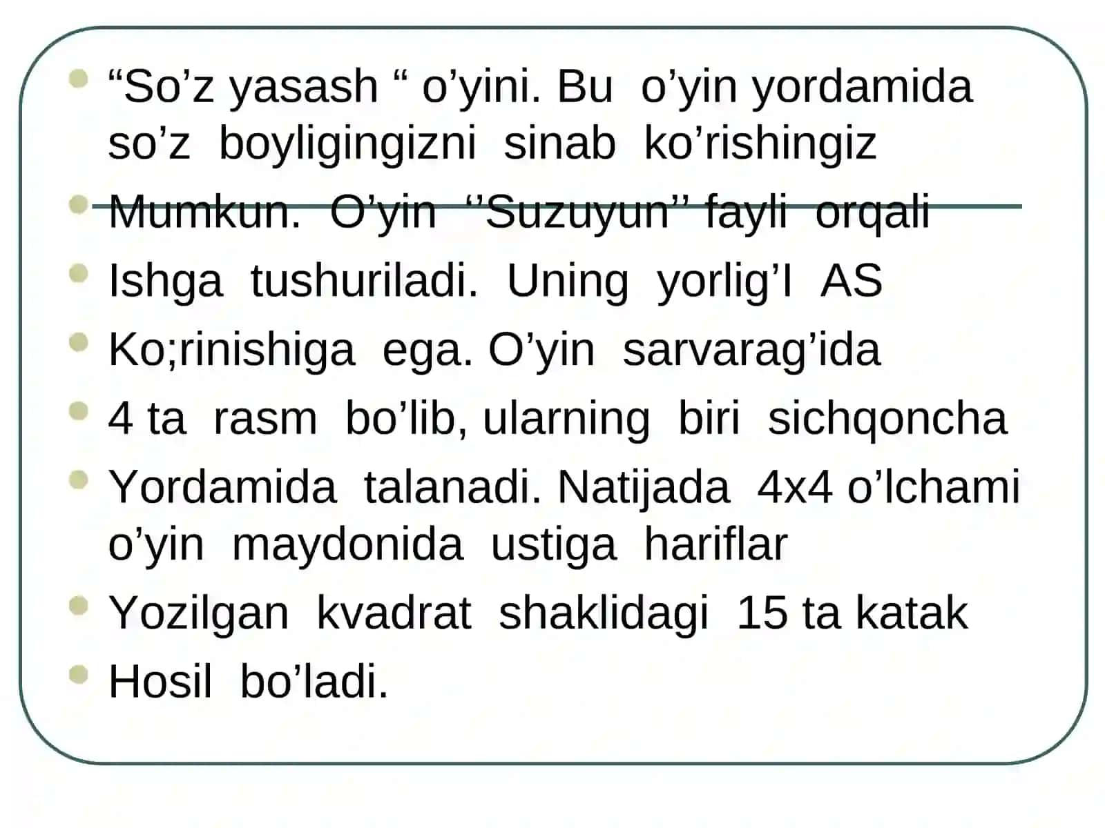 "Puzzle" va "So’z yasash" o’yinlari 4