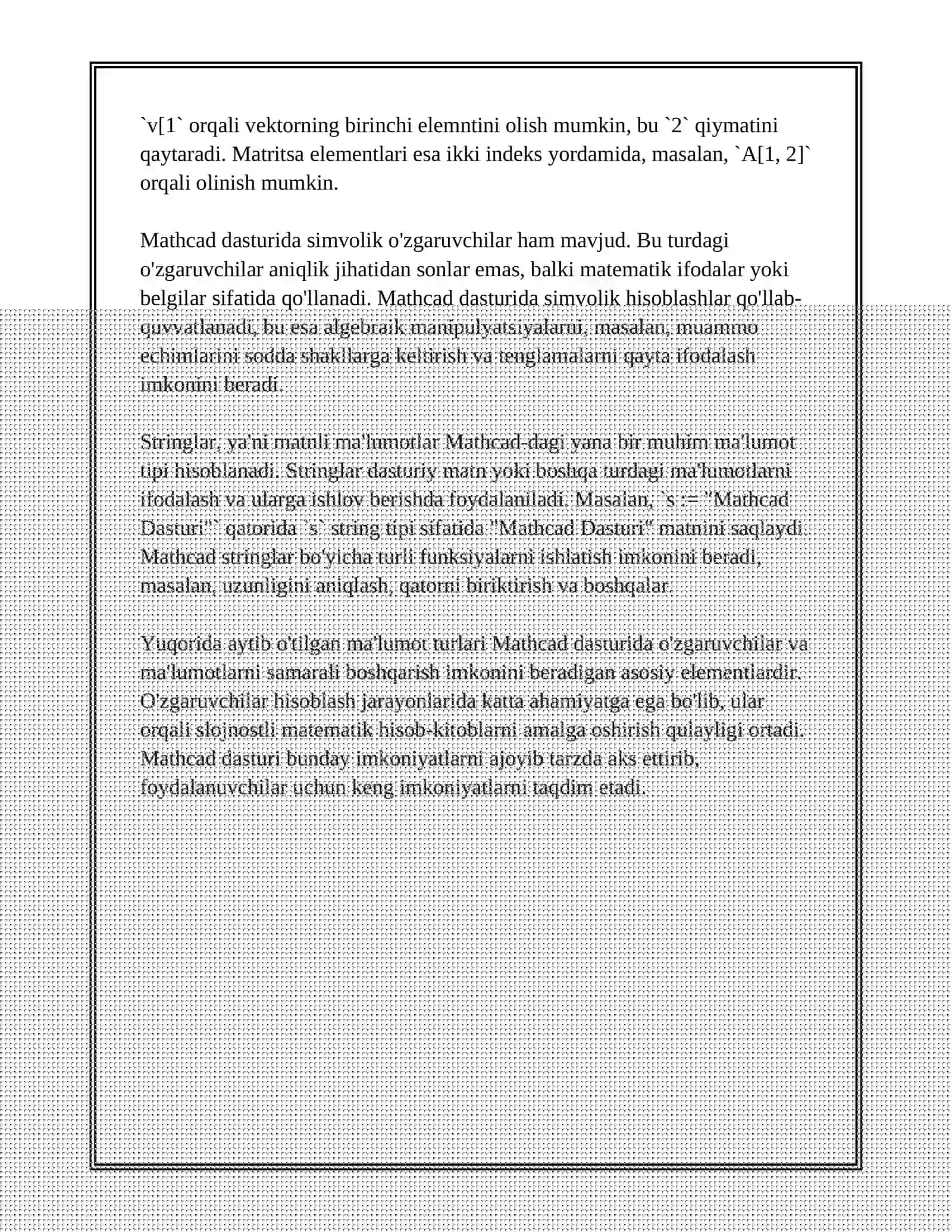 MATHCAD DASTURLASH ELEMENTLARI 4