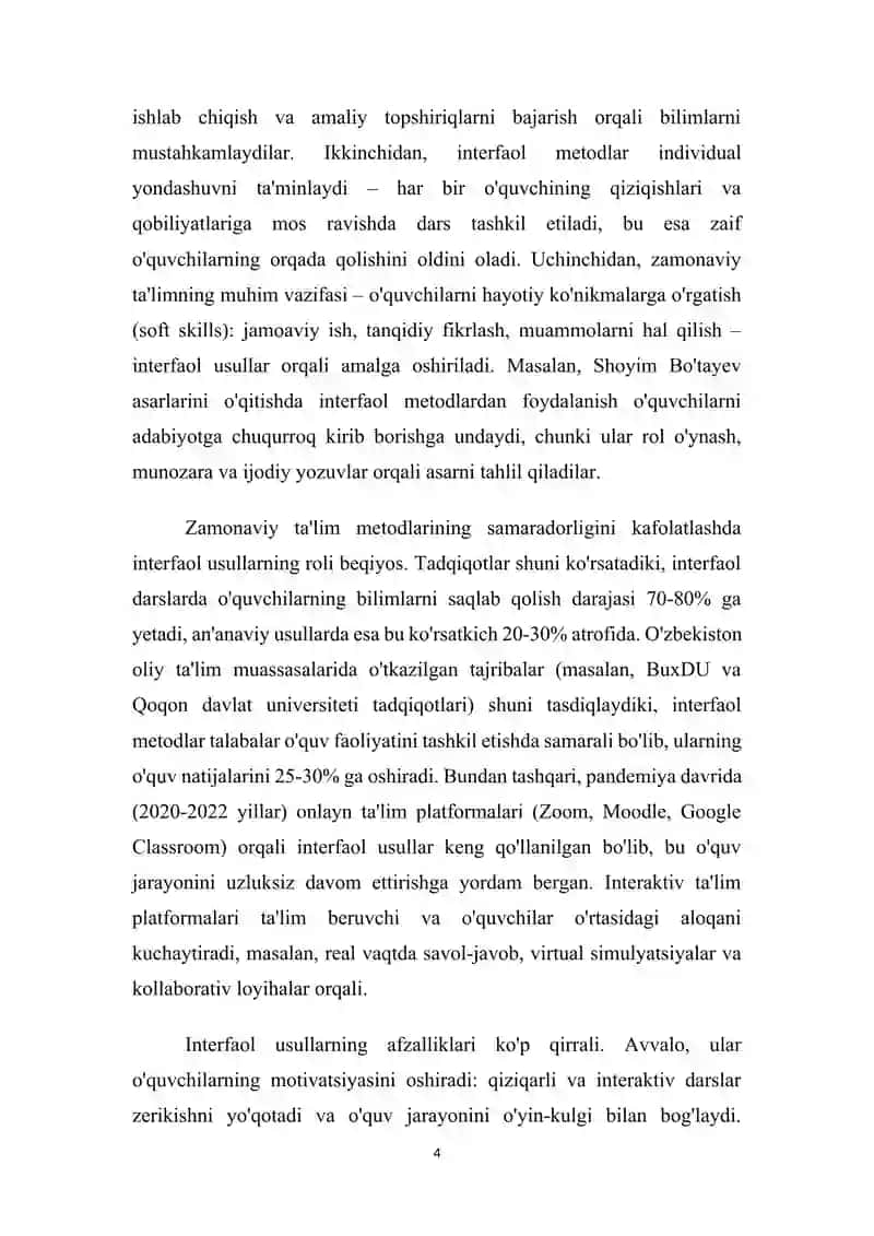 MALAKA ISHI. Ta’lim jarayonida interfaol usullardan foydalanish 4