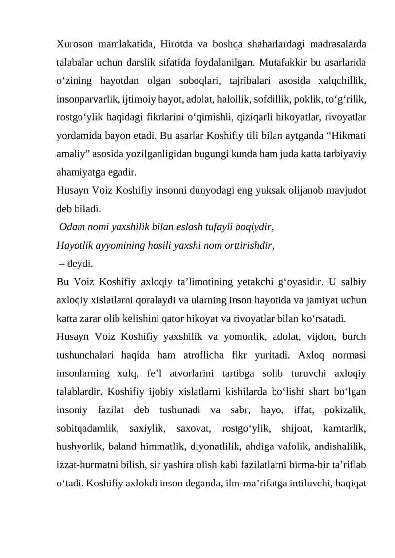 Husayn Voiz Koshifiyning Axloqiy Qarashlari 4
