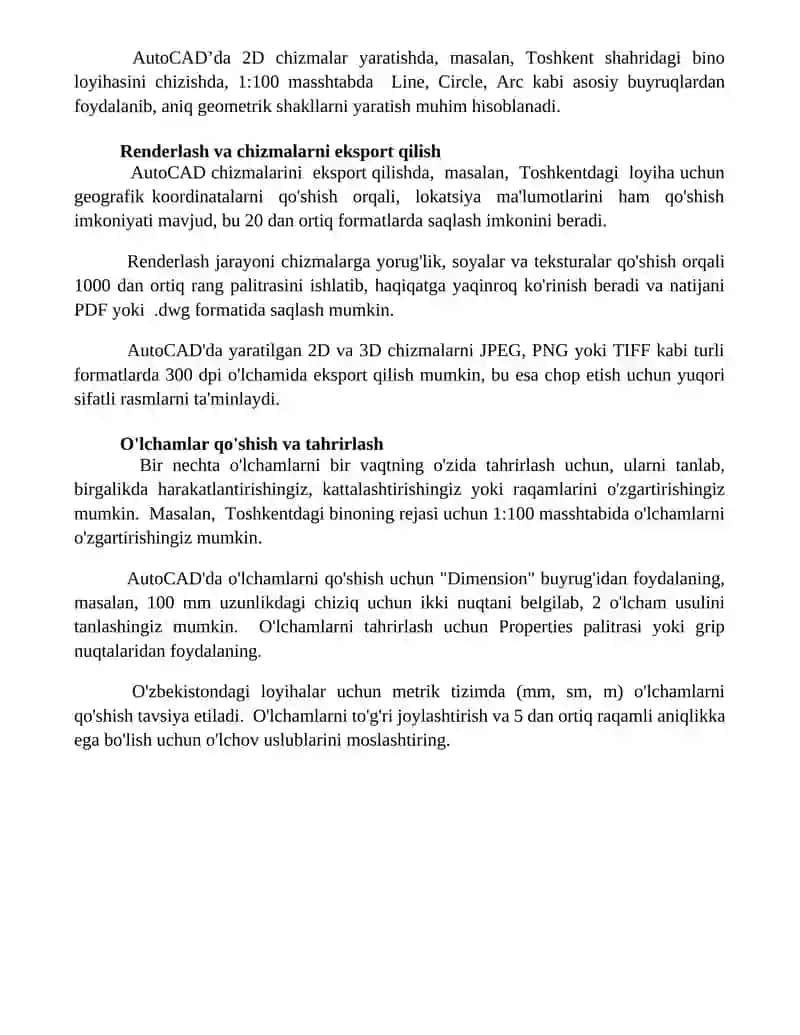 AutoCAD dasturida 2D va 3D chizmalarni yaratish 4