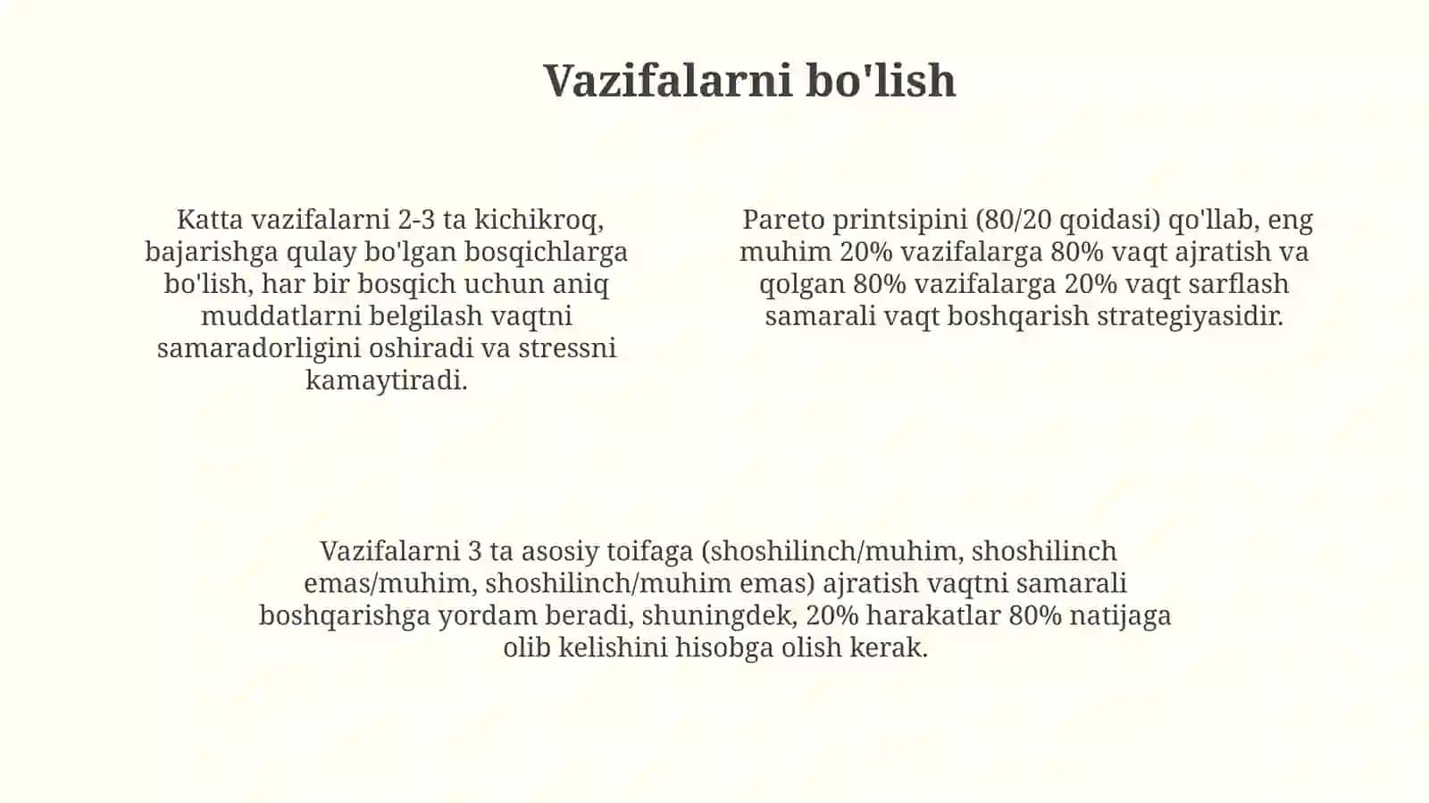 Vaqtni boshqarish (time menegment) koʻnikmasi va rivojlantirish yoʻllari 4