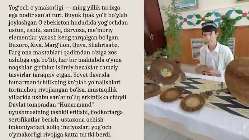 Mustaqillik yillarida yog'och o'ymakorligi san'ati 4