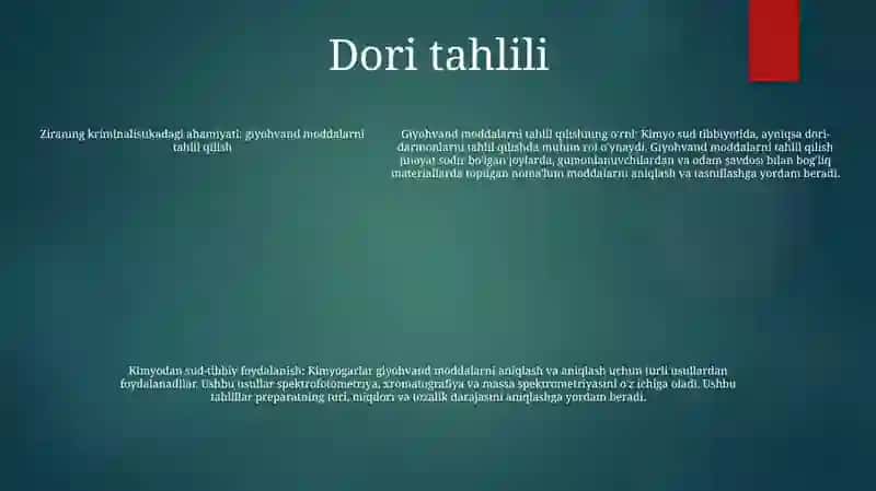 Kriminalistikada Kimyoni OʻRni 4