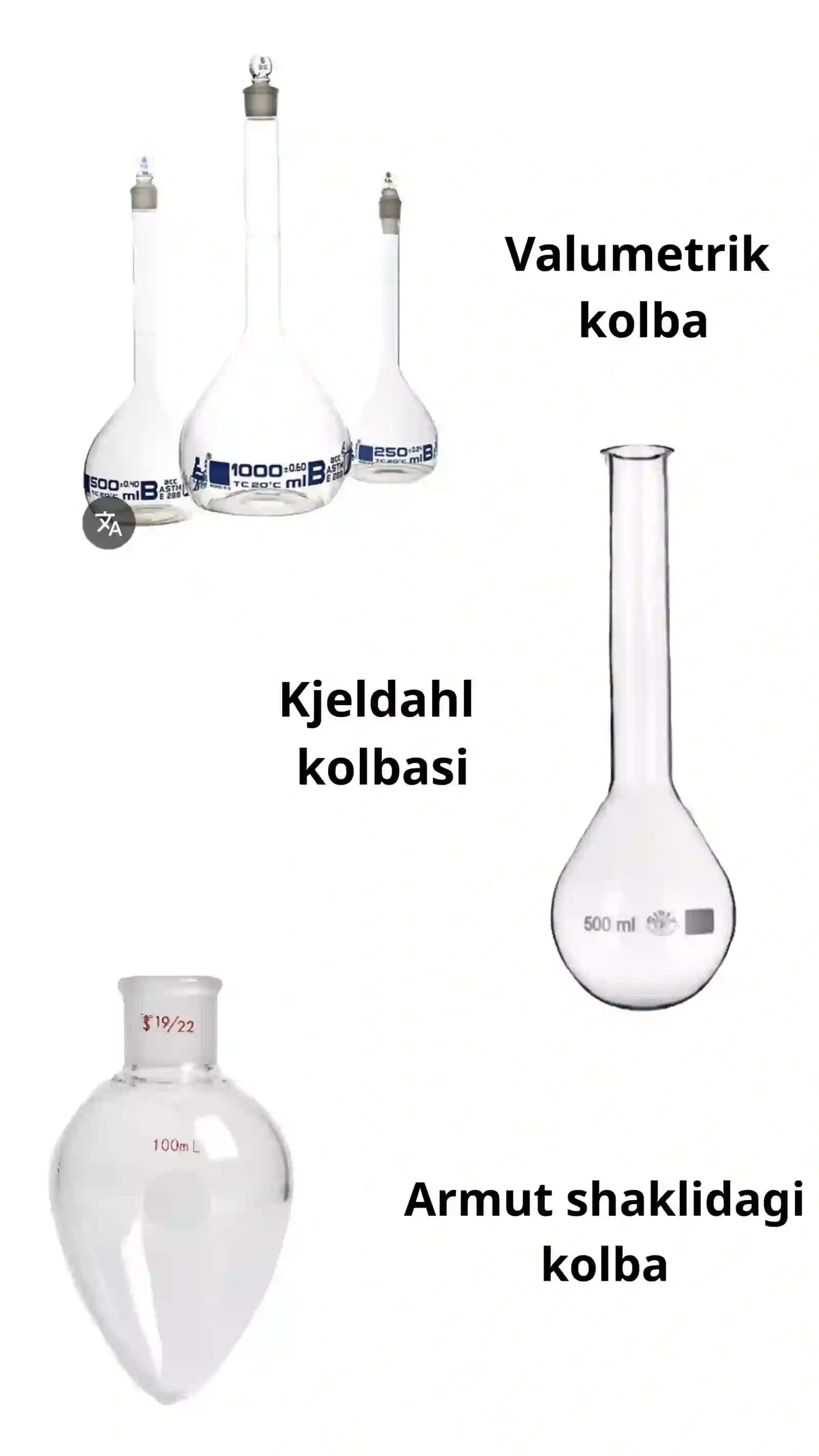 Kimyo labaratoriyalarida foydalaniladigan idishlar nomlari 4