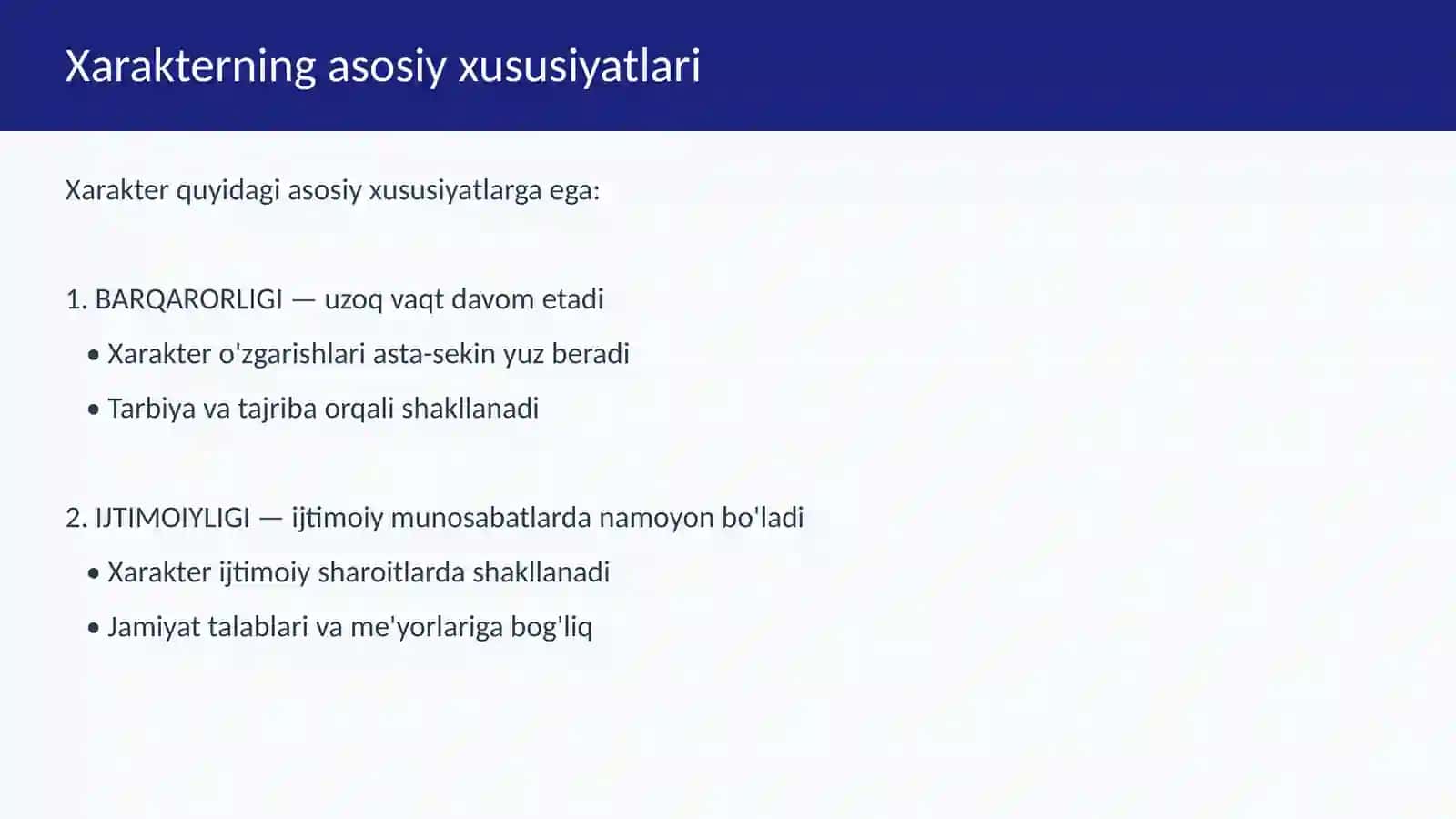 Xarakter haqida tushuncha. Qobiliyatlar haqida tushuncha 4