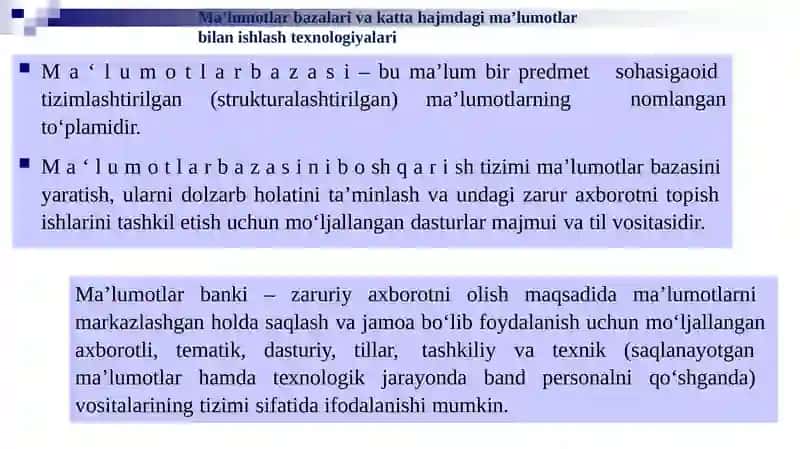 Ma’lumotlar bazalari va kattahajmdagi ma’lumotlar bilan ishlash texnologiyalari 4