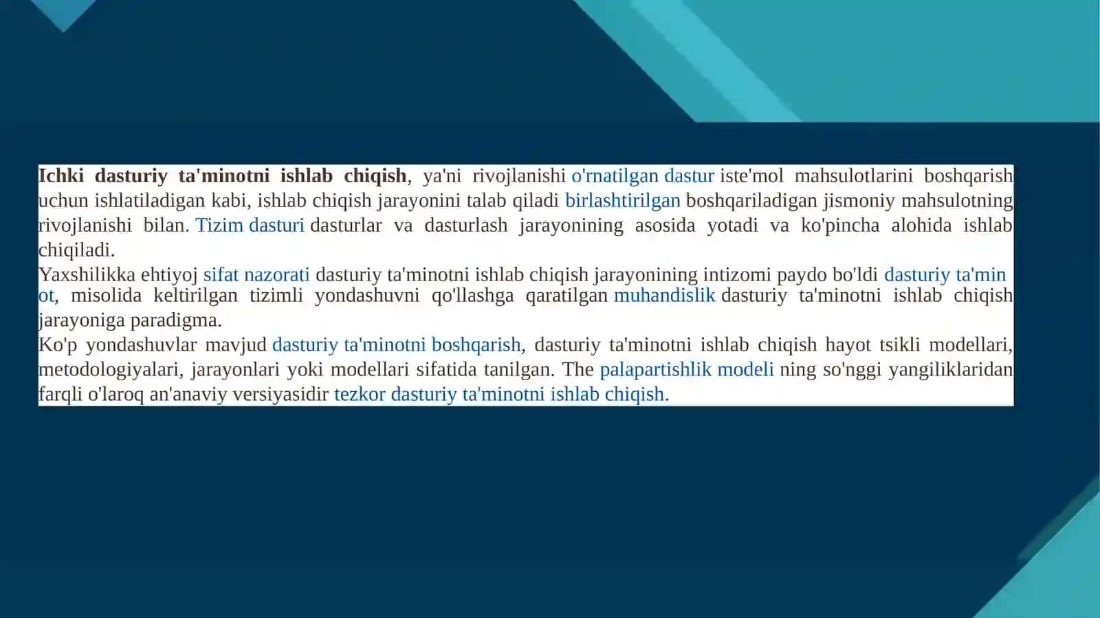 Dasturiy Ta'minotni Ishlab Chiqish 4