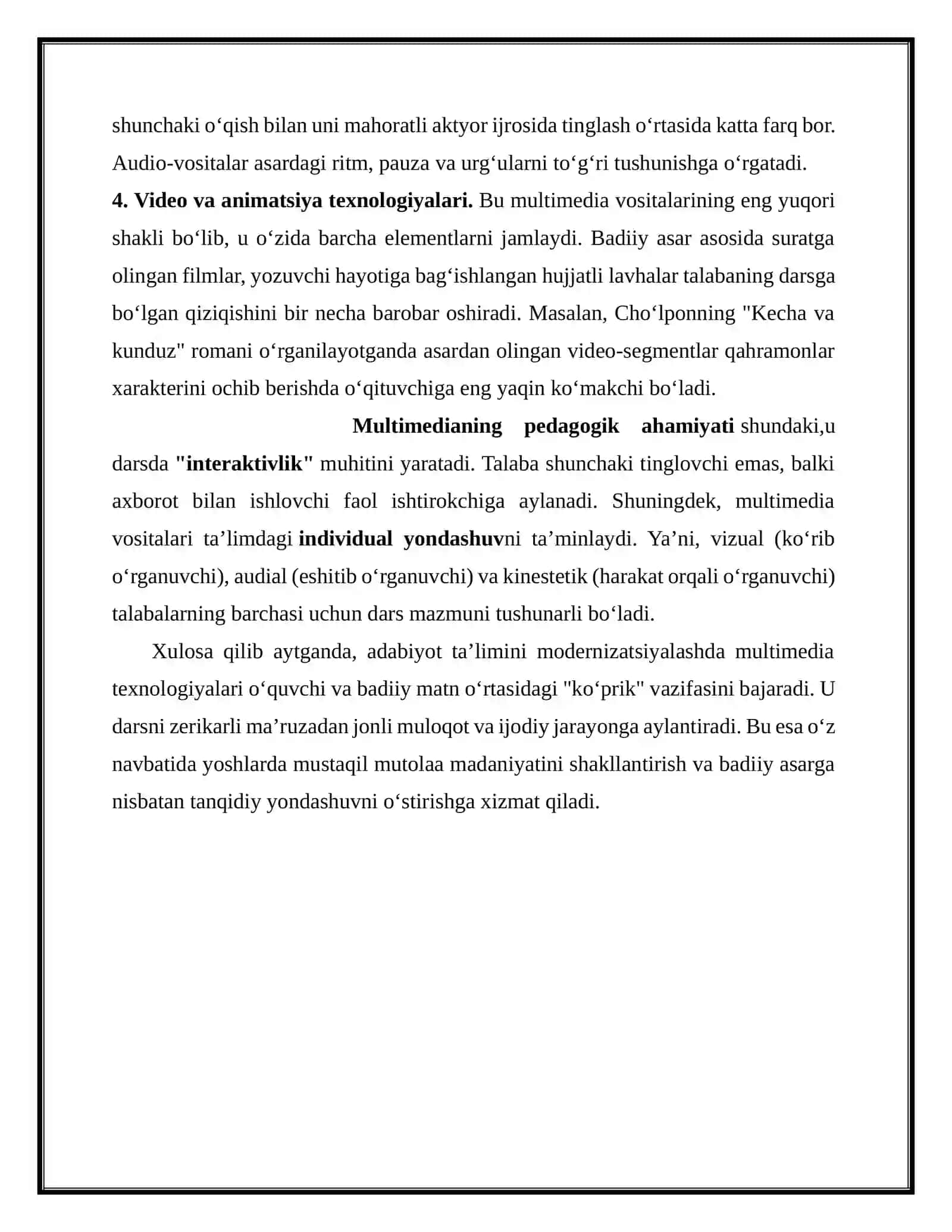 Adabiyot darslarida multimedia vositalaridan foydalanish yo’llarini o’rganish 4