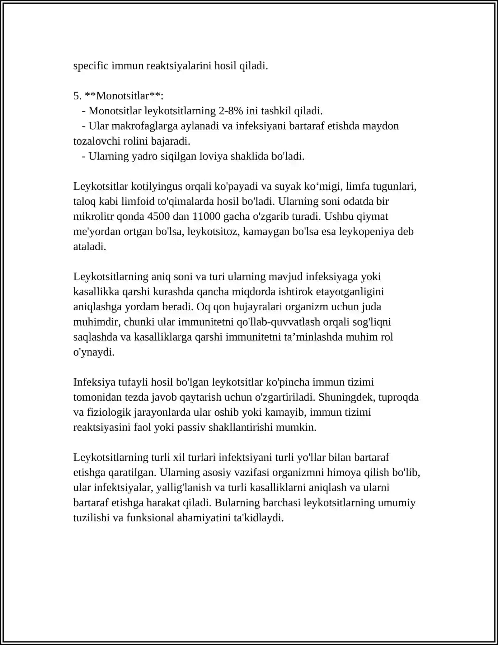 MUSTAQIL ISH Mavzu: LEYKOTSITLARNING TURLARI 4