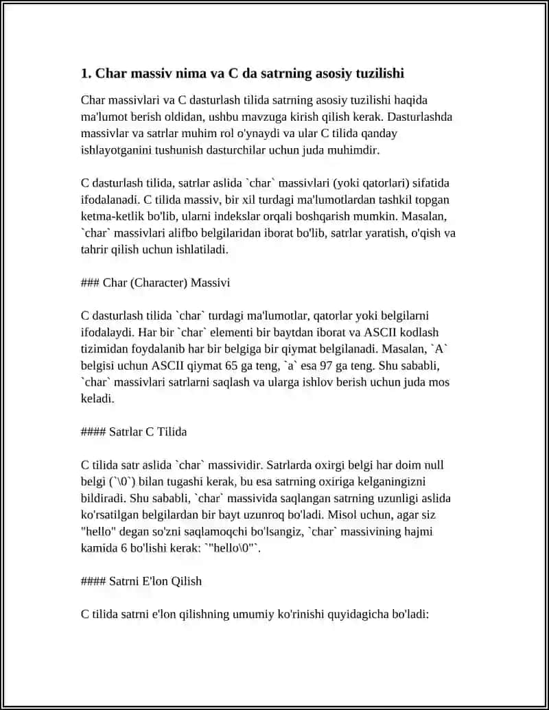 14. BELGILAR VA SATRLAR (STRINGS): CHAR MASSIVI VA STRING. H FUNKSIYALARI 4