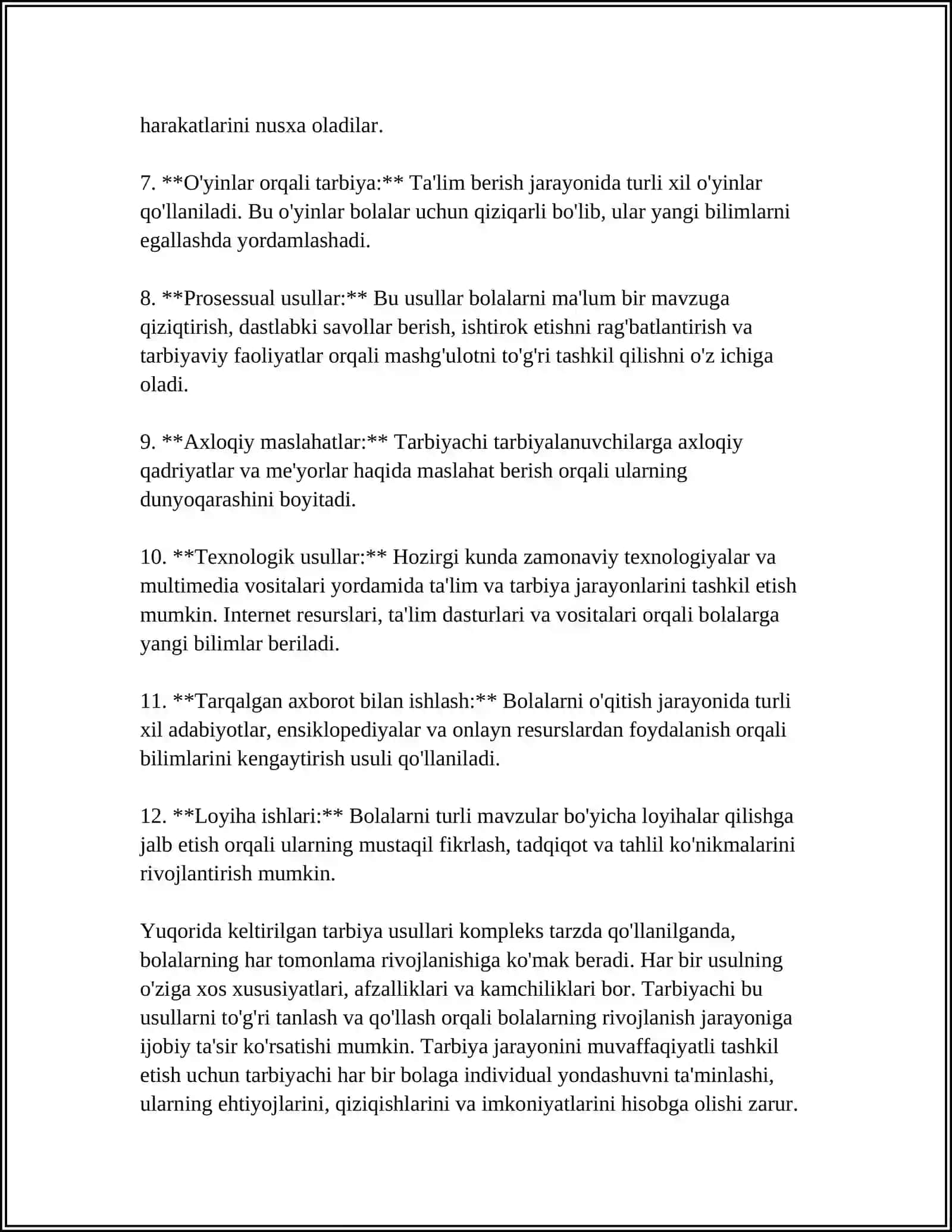 MAKTABGACHA TAʼLIM TASHKILOTIDA TARBIYAVIY ISHLARNI TASHKIL ETISHDA TARBIYA METODLARIDAN SAMARALI FOYDALANISH 4