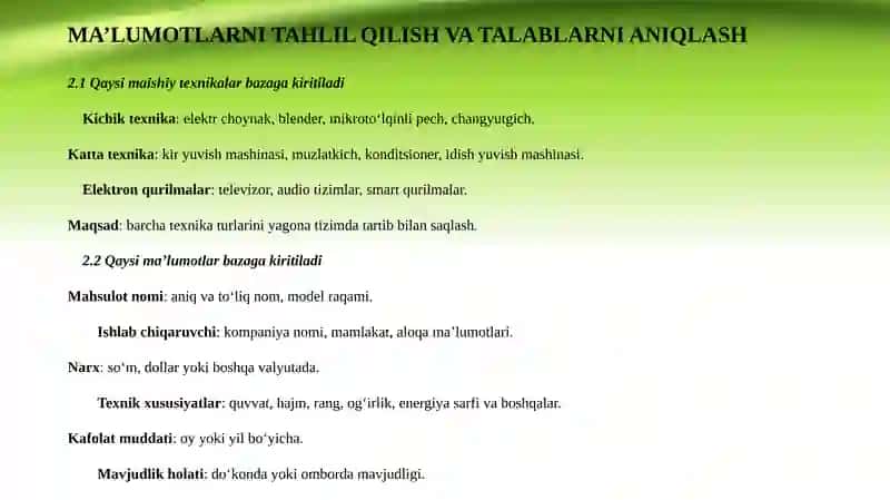 MAISHIY TEXNIKA MA’LUMOTLAR BAZASI 4