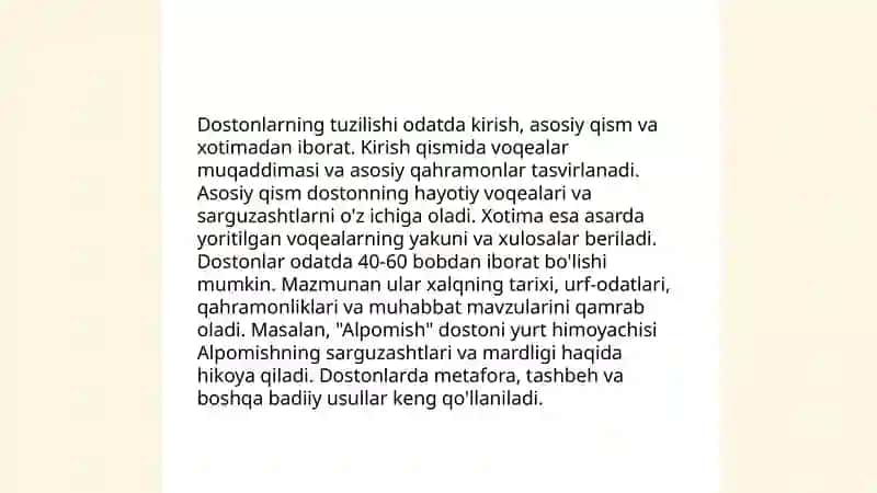 Folklor janridagi asar tahlili: namunasi mustaqil talimda 4