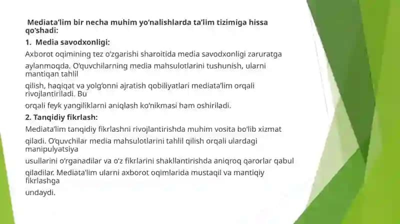 Media ta'limning pedagogikada tutgan o'rni va ahamiyati. 4