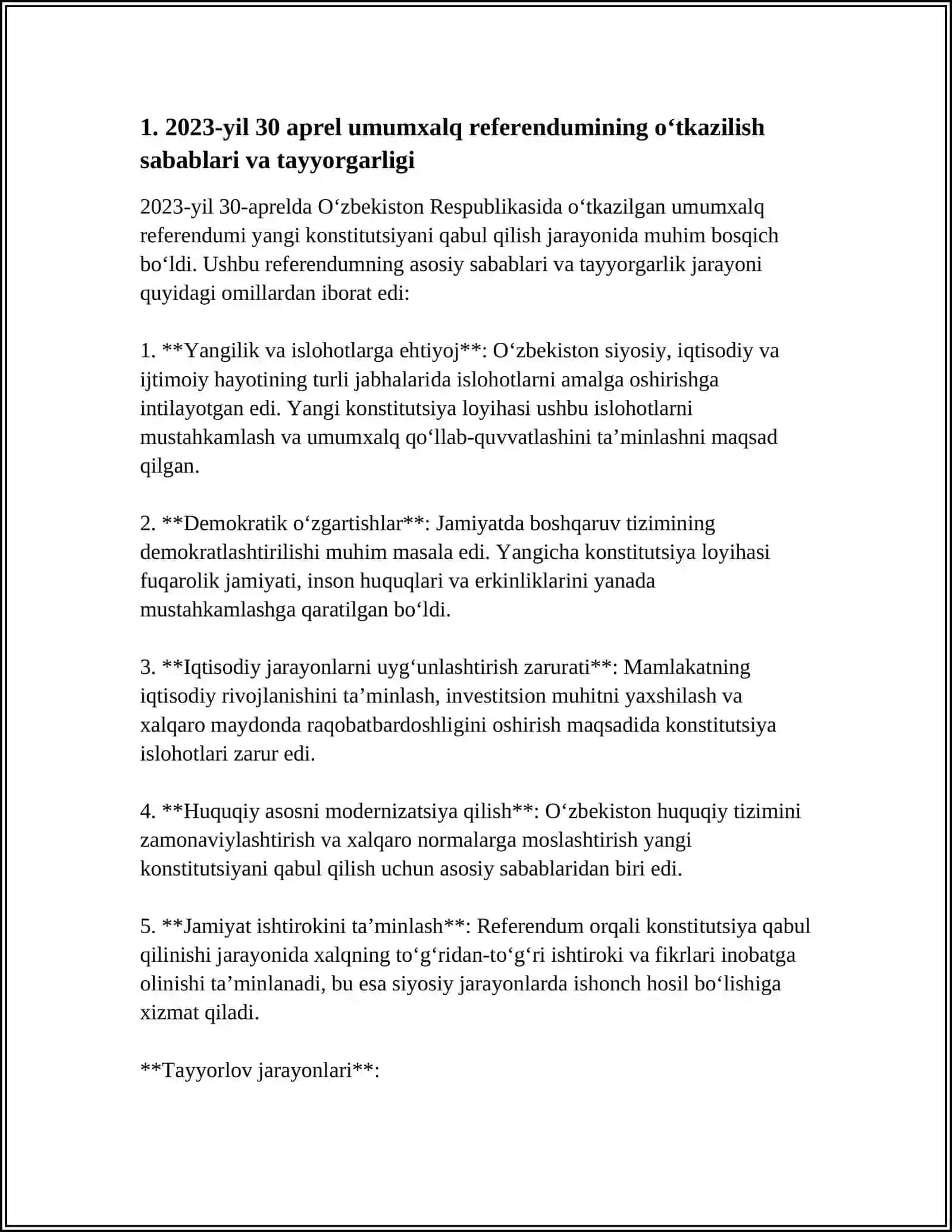 O'ZBEKISTON RESPUBLIKASI YANGI KONSTITUTSIYASINI UMUMXALQ TOMONIDAN QABUL QILINISHI (2023 Y. 30 APERL) VA UNING MAZMUN-MOHIYATI 4