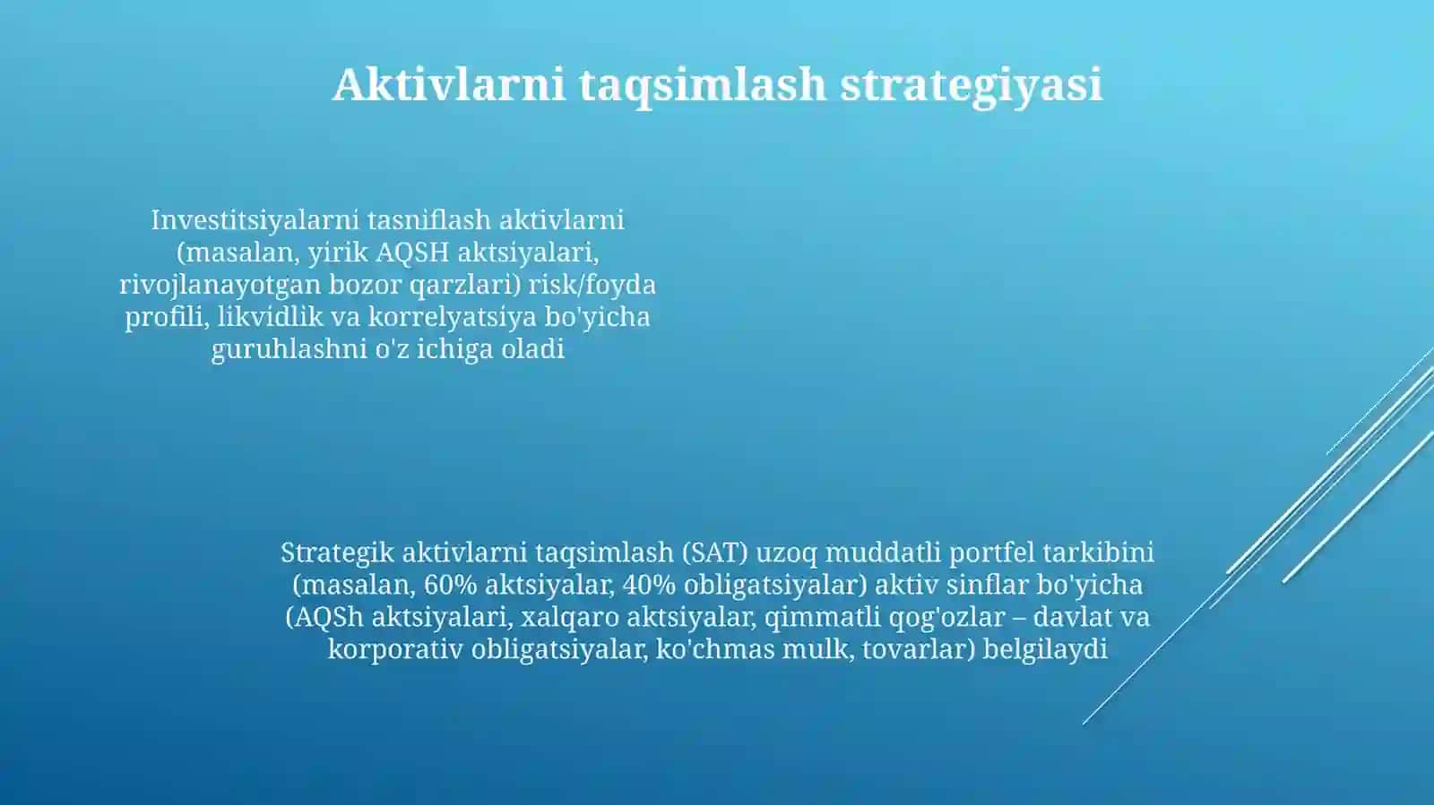 Investitsiyalarni turkumlash va baholash 4
