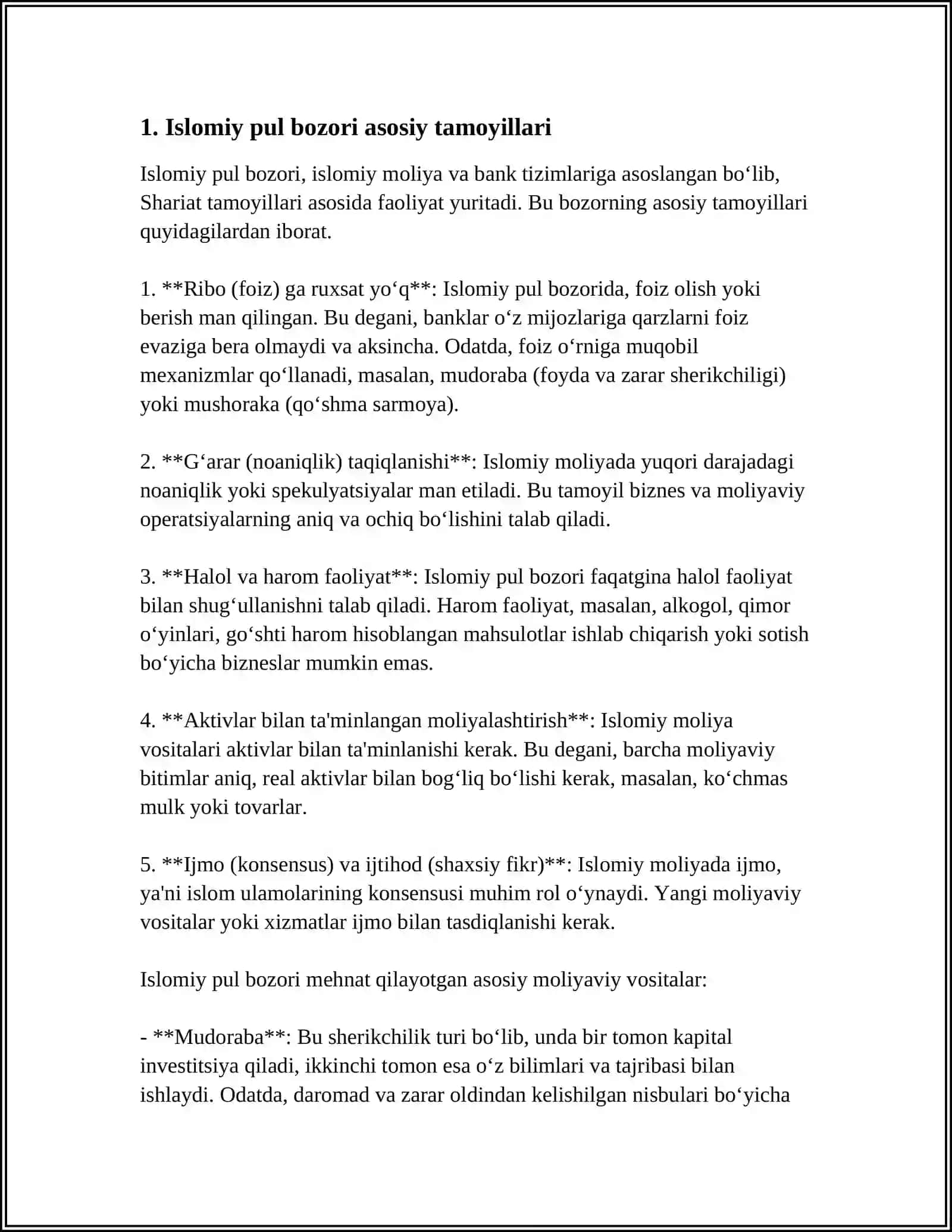 ISLOMIY VA ANʼANAVIY PUL BOZORI OʼRTASIDAGI AMALIY FARQLAR 4
