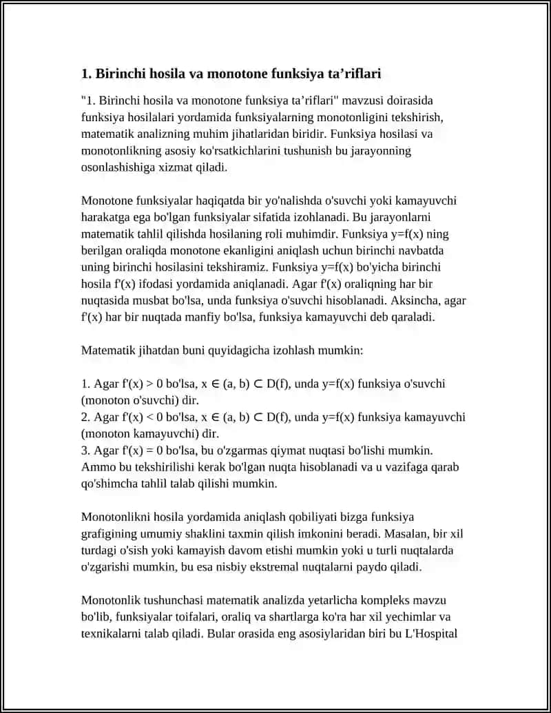 HOSILA YORDAMIDA FUNKSIYALARNING MONOTONLIGINI TEKSHIRISH 4