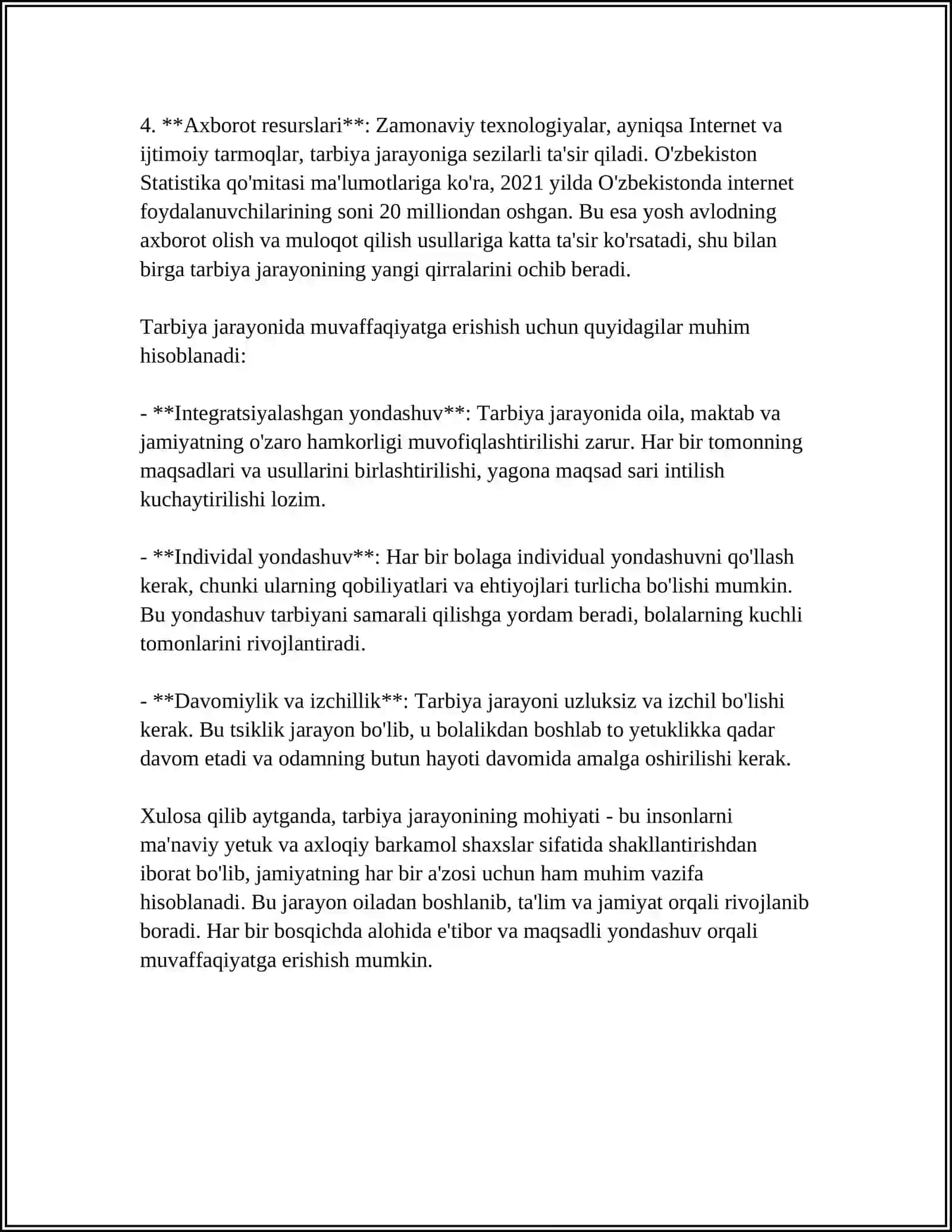 TARBIYA JARAYONINING OʻZIGA XOS XUSUSIYATLARI IQTISODIY TARBIYA EKOLOGIK TARBIYA, OʻQUVCHILARDA ONGLI INTIZOMLILIKNI TARBIYALASH 4