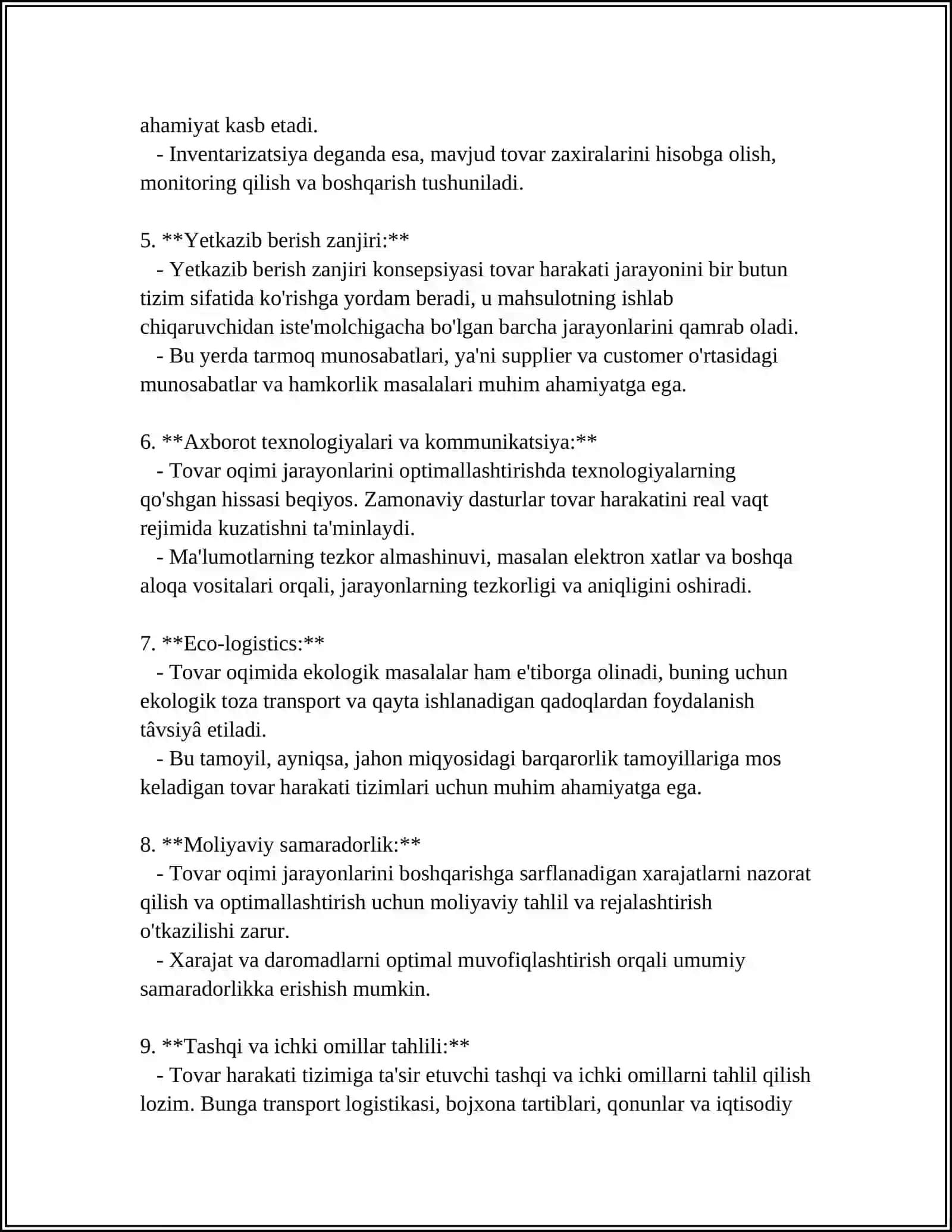 TOVAR HARAKATI TIZIMINI BOSHQARISH 4