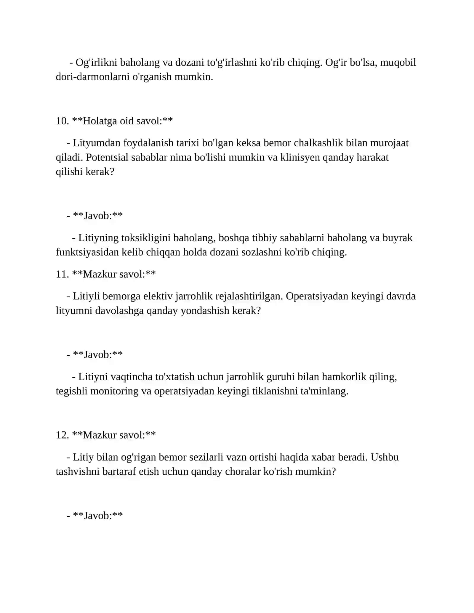 LITIY TUZLARI. SEDATIV VOSITALAR mavzusida test 4