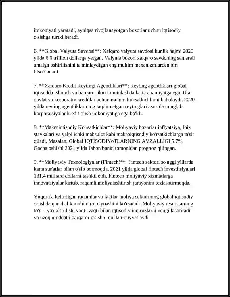 MOLIYANING GLOBALLASHUVI SHAROITIDAGI AHAMIYATI 4