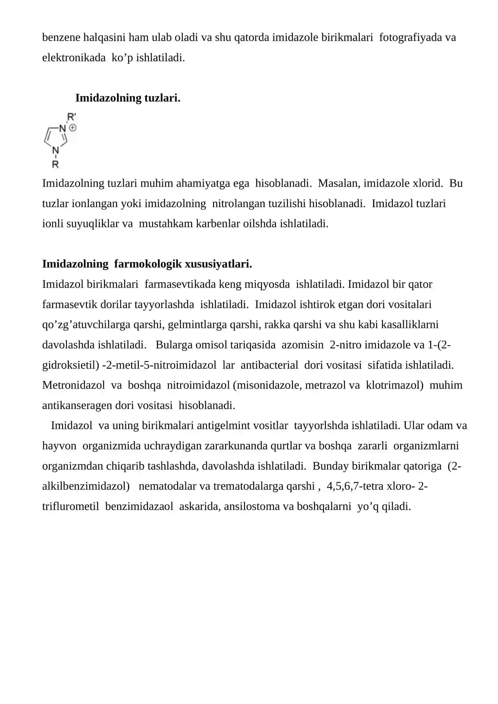Imidazol va uning kimyoviy xossalari 4