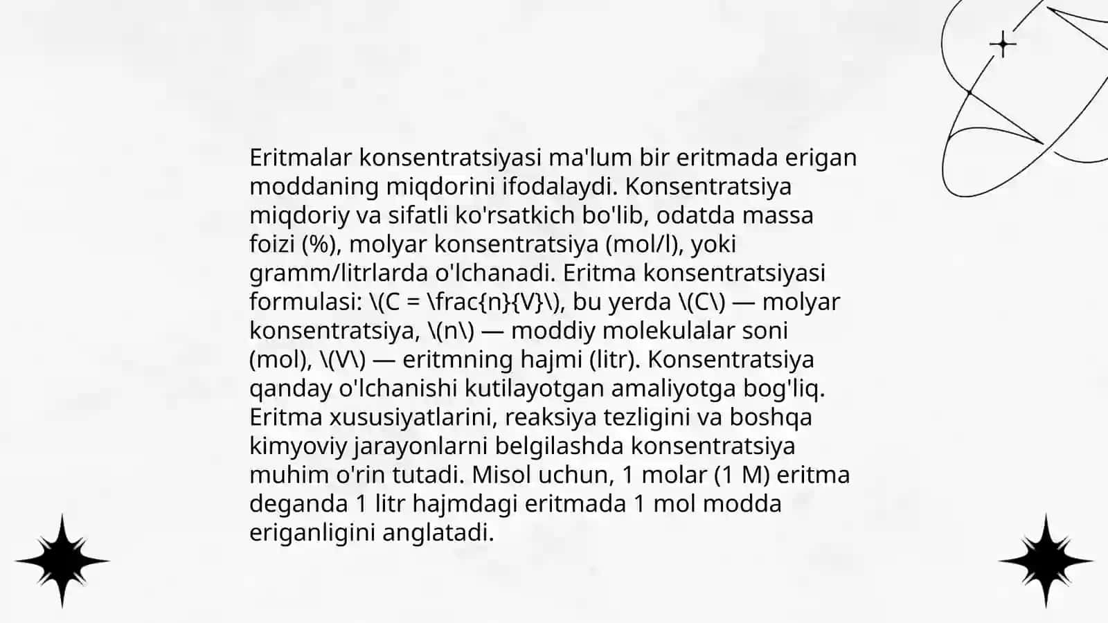 Eritmalar hosil bo'lishi va ularning konsentratsiyalari 4
