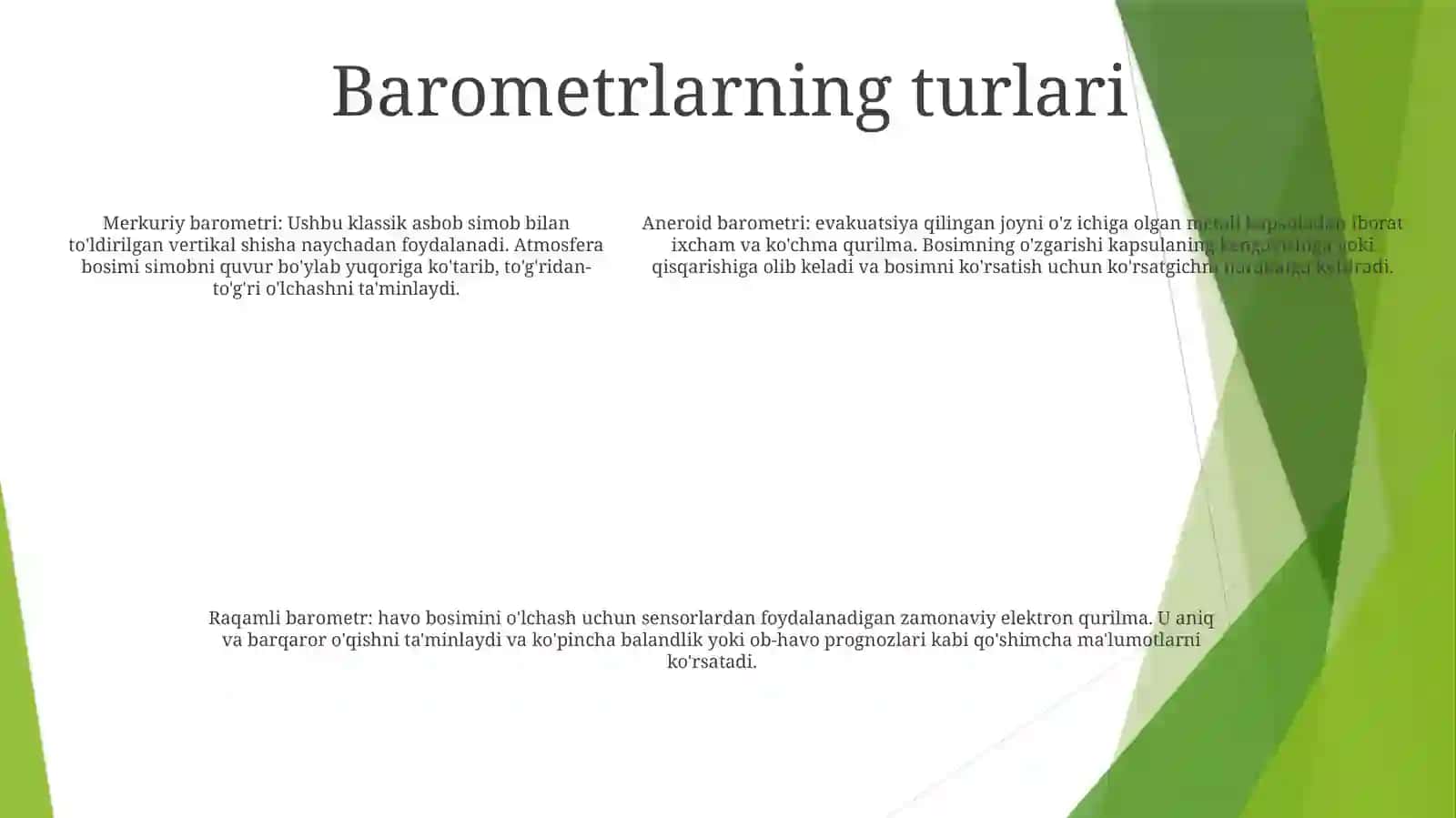 Atmosfera Bosimini Òlchash Vositalari.Barometrlar 4
