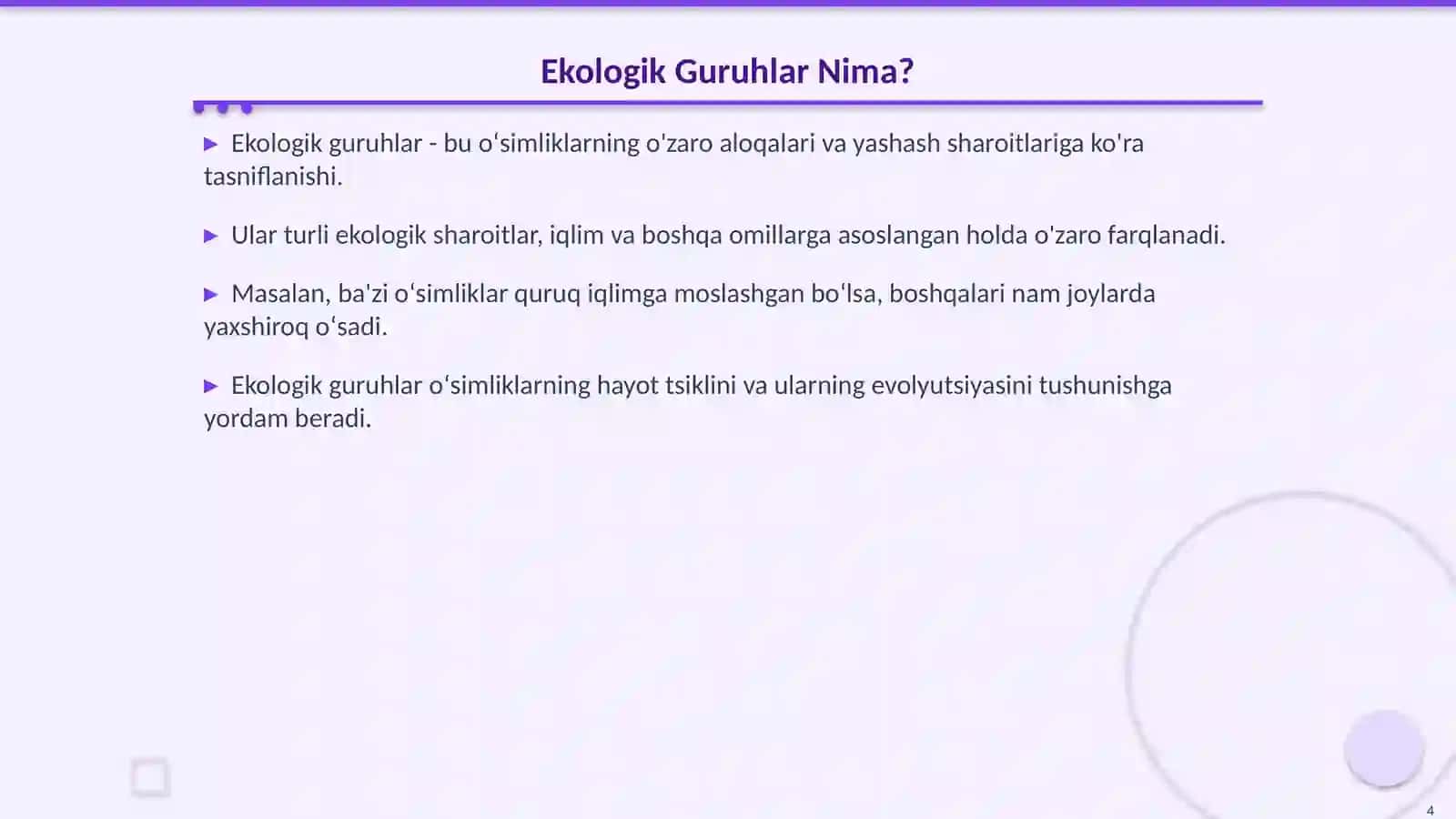 Oʻsimliklarning Ekologik Guruhlari 4
