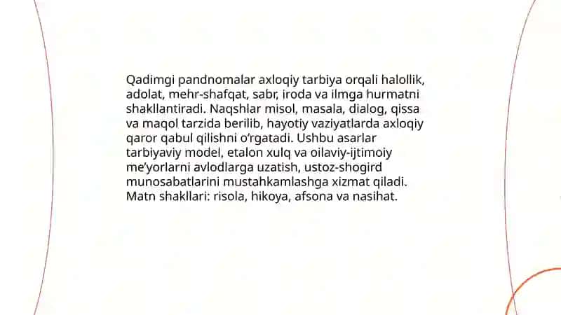 Qadimgi pandnomalarning ta’lim-tarbiyaviy ahamiyati 4