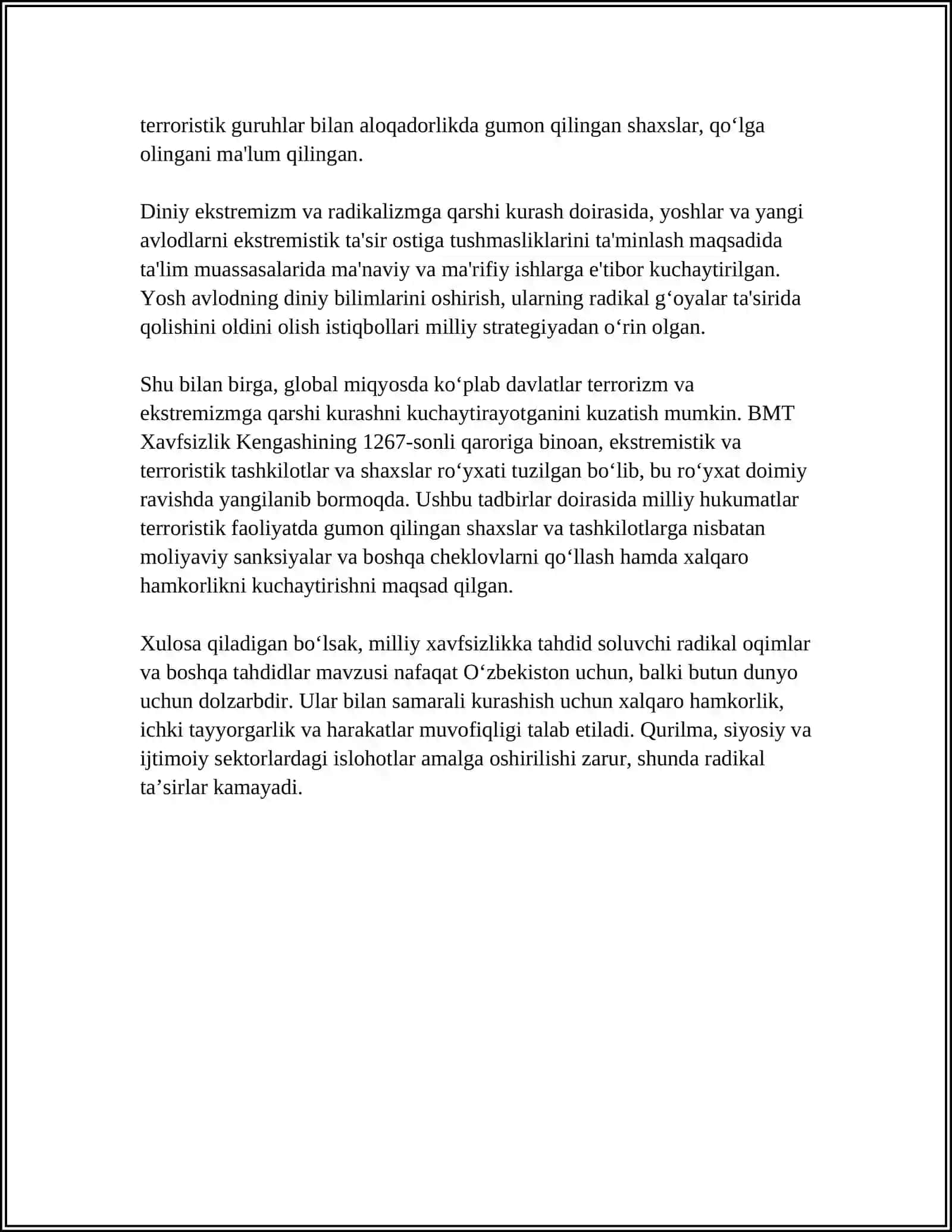 O'ZBEKISTON DAVLAT SIYOSATIDA RADIKAL OQIMLARGA QARSHI KURASHNING YONALISHLARI 4