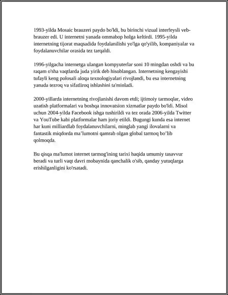 REFERAT Mavzu: INTERNET.INTERNET VA INTERNET TARMOG’I ULARNI TASHKIL ETISH 4