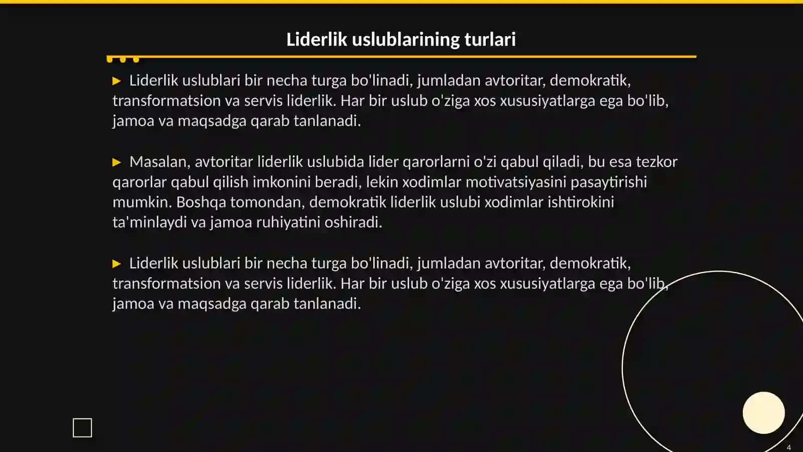 Liderlik uslublari va ularning samaradorligi 4