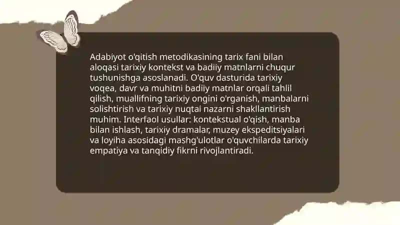 Adabiyot o'qitish metodikasining boshqa fanlar bilan aloqasi 4