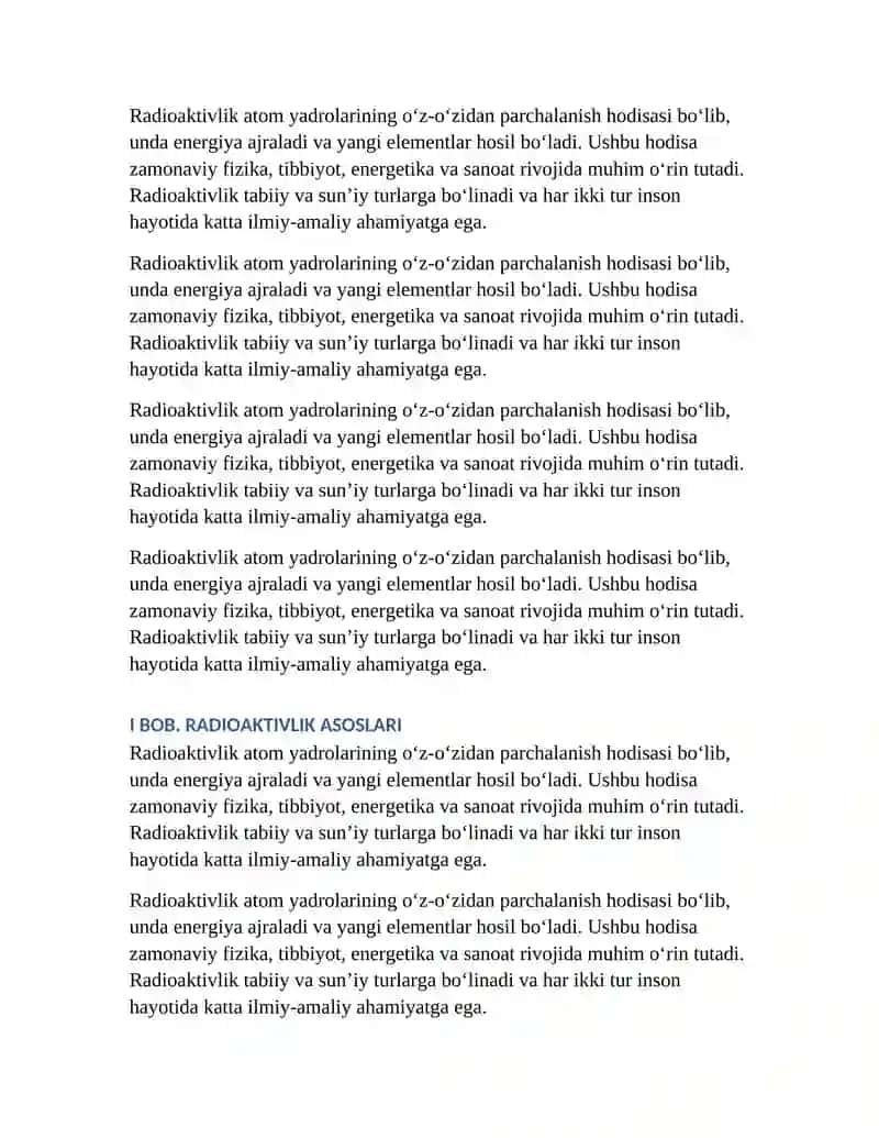 SUN’IY VA TABIIY RADIOAKTIVLIK. REFERAT 4