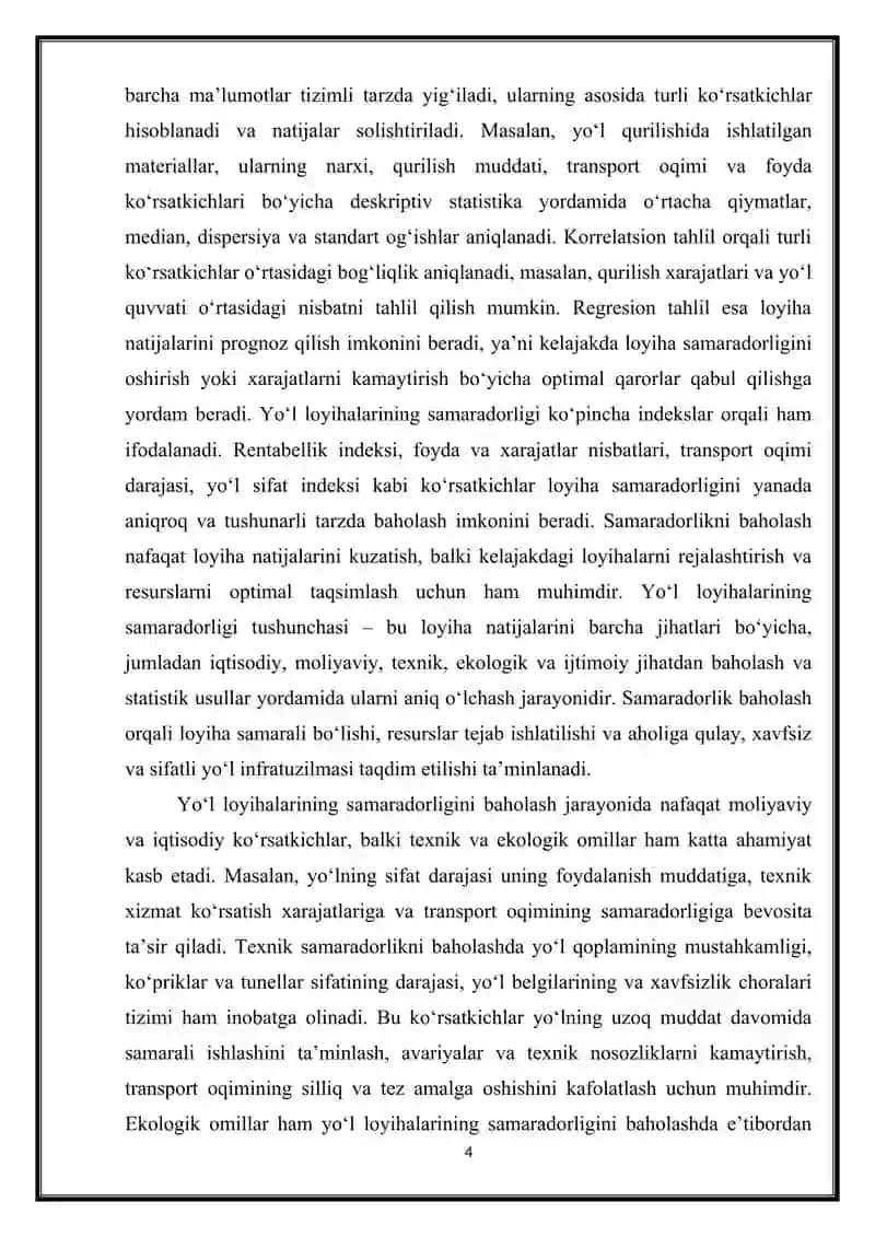 Yo‘l loyihalarining samaradorligi tushunchasi 4
