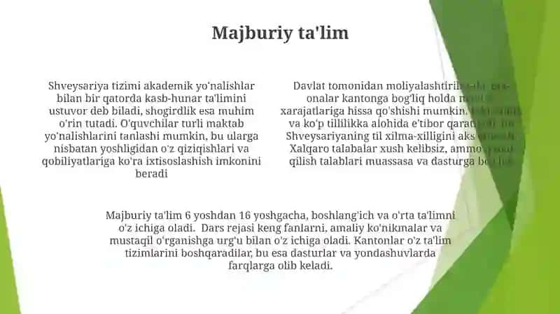 Shvetsariya ta'lim tizimi 4