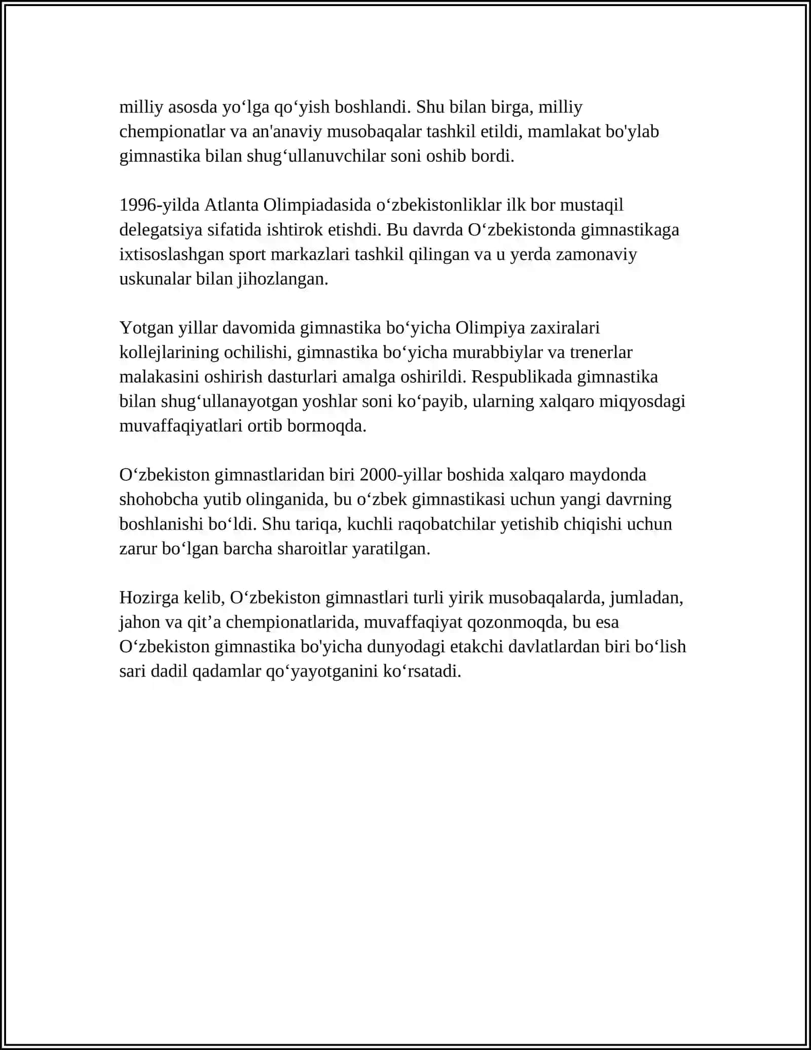 O‘zbekistonda Gimnastikani Rivojlantirish Tarixi 4