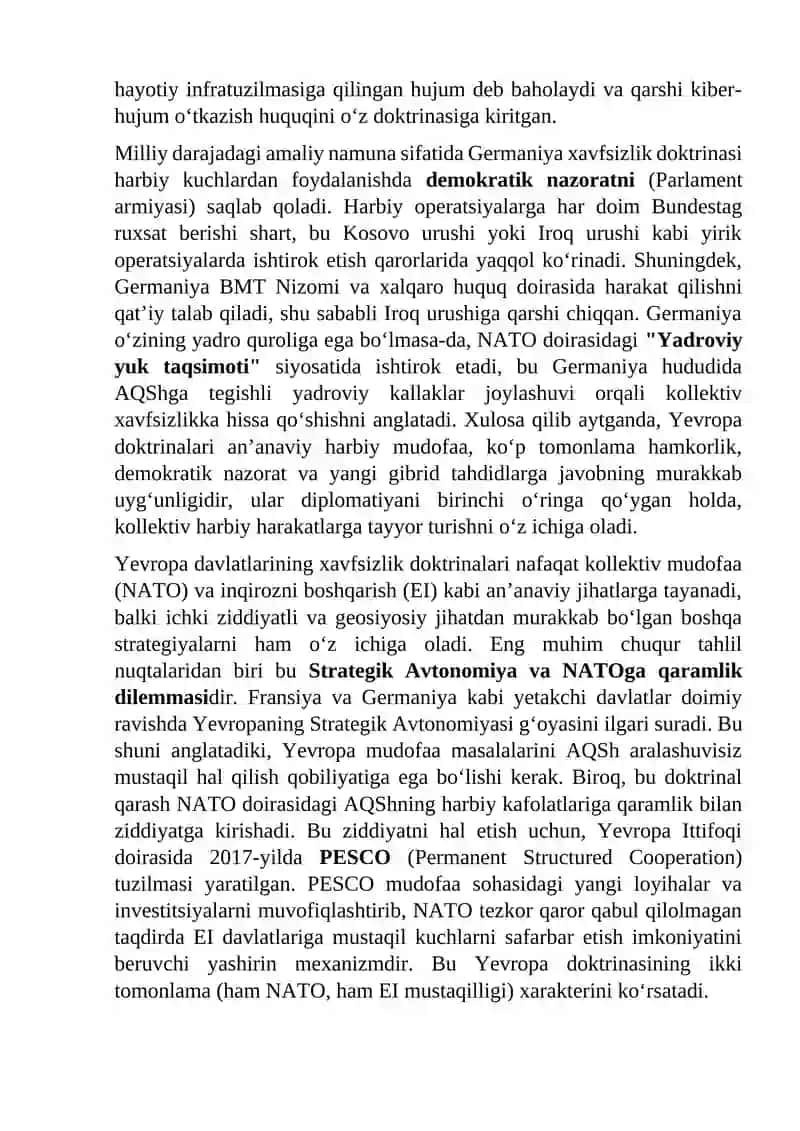 Davlatlarning xavfsizlik doktrinalari (AKD1 Yevropa mamlakatlari Isroil, O'zbekiston) 4
