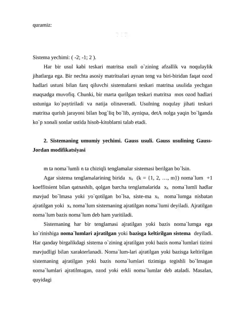 Chiziqli tenglamalar sistemasini matrisalar usulida ishlash 4