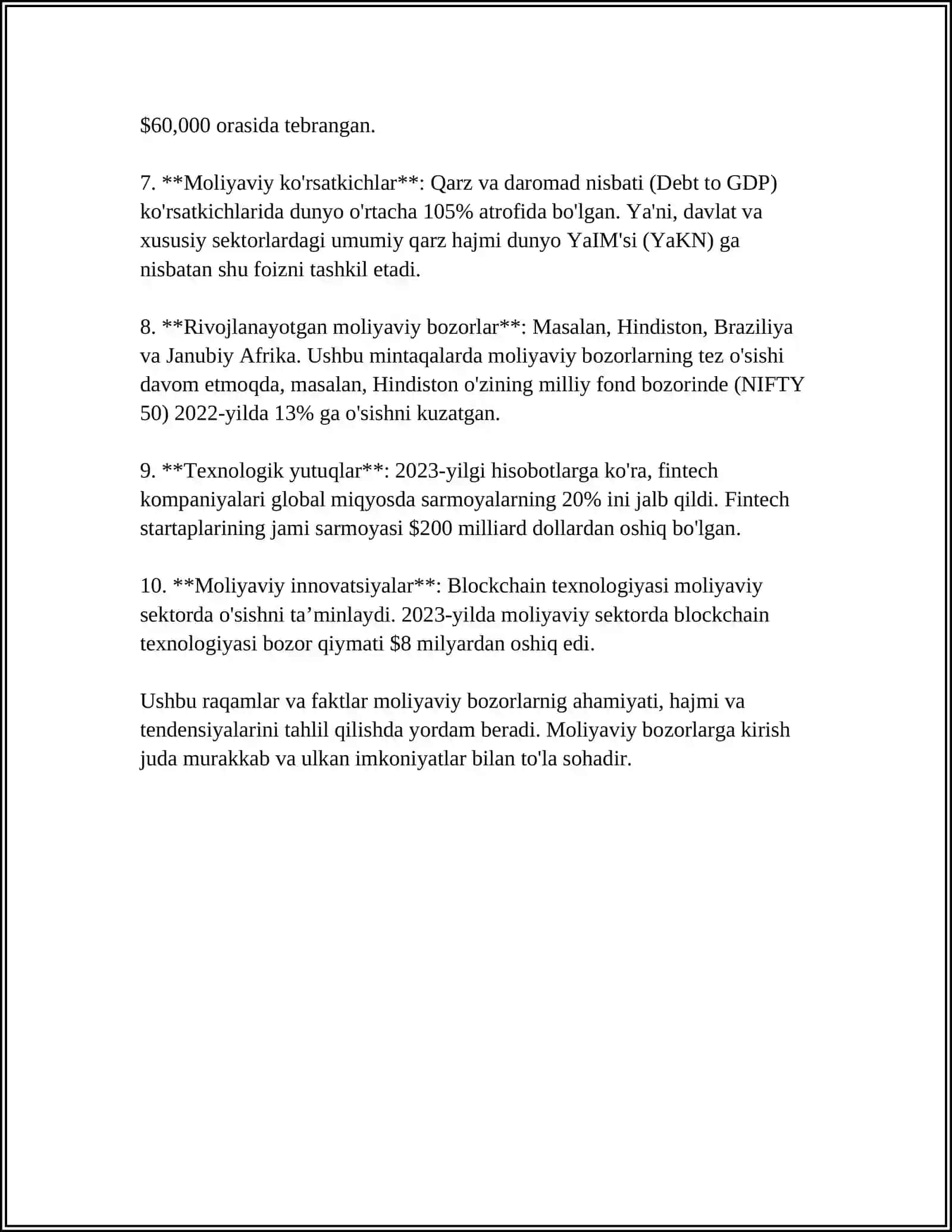 MOLIYA BOZORINING TASNIFI 4